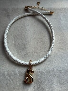 BaubleBar White Braided Necklace with Gold 'S' Initial Pendant